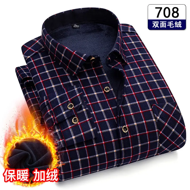 Men's Plaid Fleece Shirt Navy Blue Large - Image 2