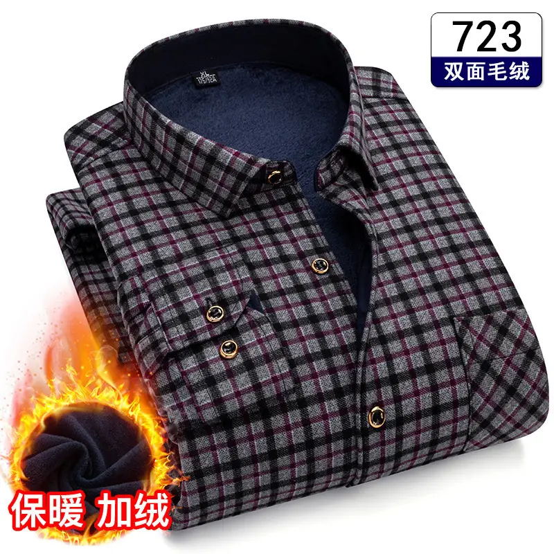 Men's Plaid Fleece Shirt Navy Blue Large - Image 20