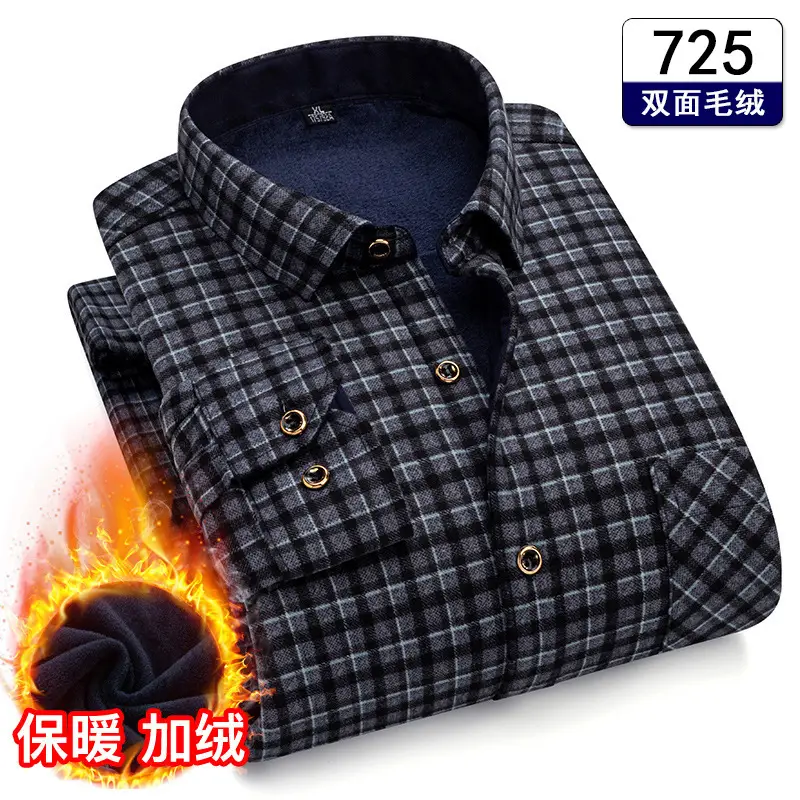 Men's Plaid Fleece Shirt Navy Blue Large - Image 21