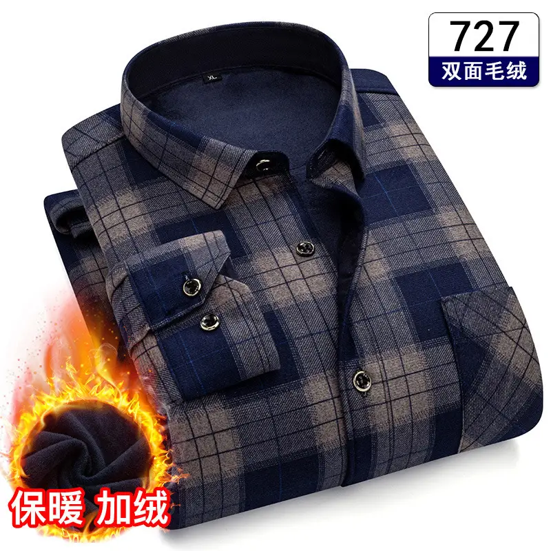 Men's Plaid Fleece Shirt Navy Blue Large - Image 23