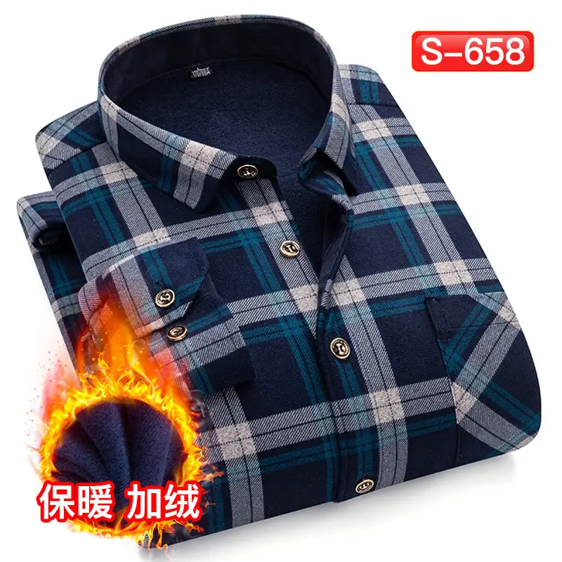 Men's Plaid Fleece Shirt Navy Blue Large - Image 26