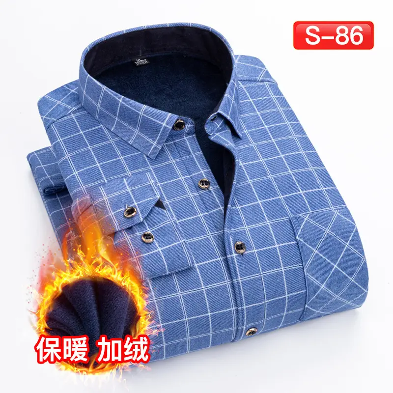 Men's Plaid Fleece Shirt Navy Blue Large - Image 37