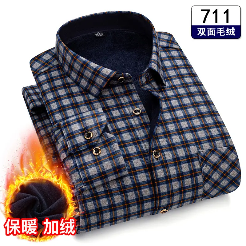 Men's Plaid Fleece Shirt Navy Blue Large - Image 4