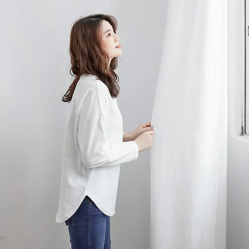Women's Light Blue Long Sleeve Plain T-Shirt