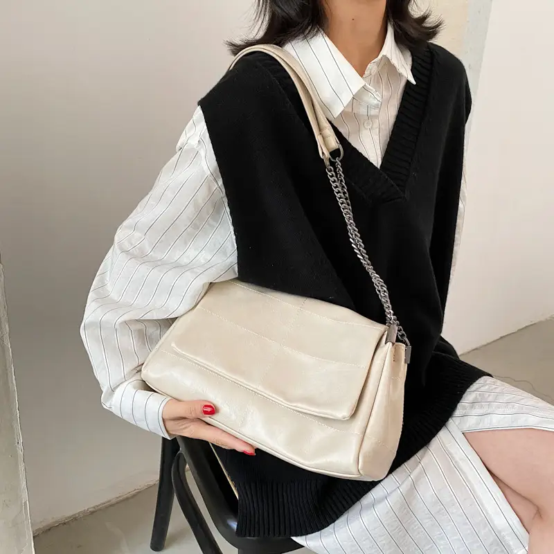 Women's Brown PU Leather Chain Shoulder Bag 2020 - Image 5