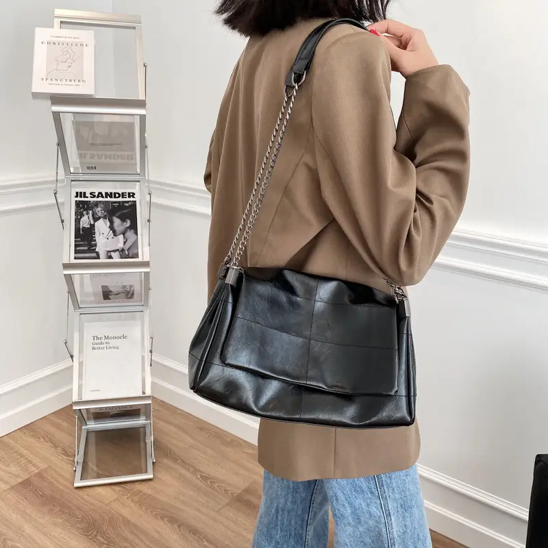 Women's Brown PU Leather Chain Shoulder Bag 2020 - Image 6