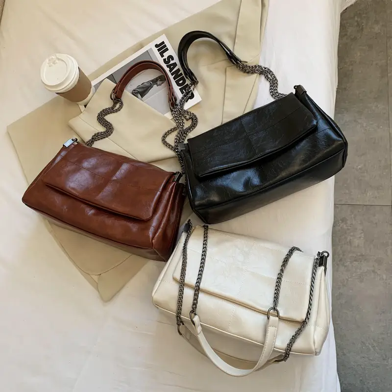Women's Brown PU Leather Chain Shoulder Bag 2020 - Image 7