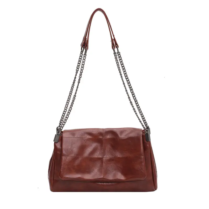Women's Brown PU Leather Chain Shoulder Bag 2020 - Image 8