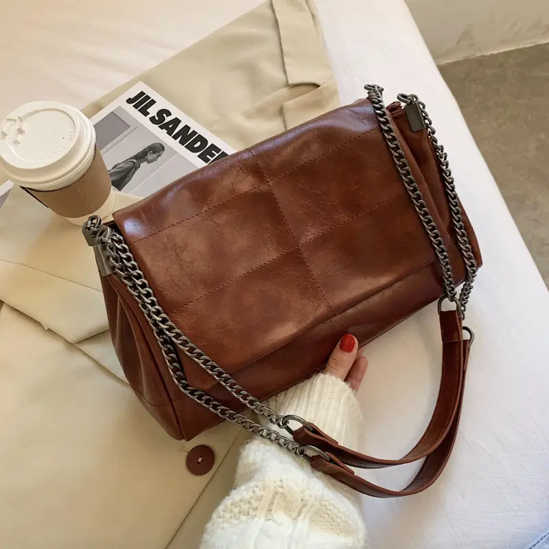 Women's Brown PU Leather Chain Shoulder Bag 2020 - Image 2