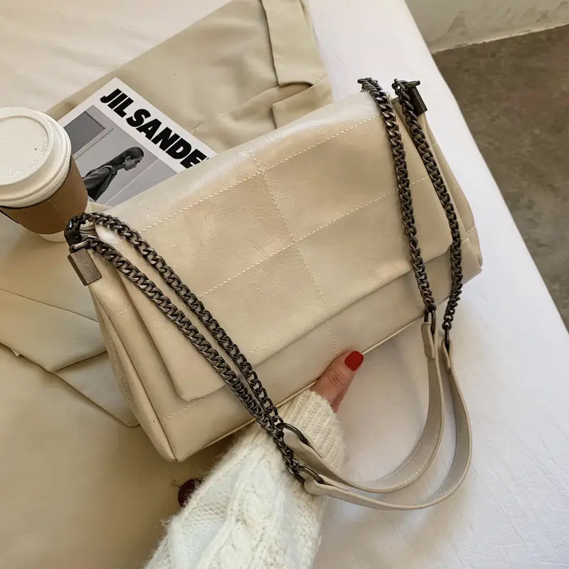 Women's Brown PU Leather Chain Shoulder Bag 2020 - Image 3