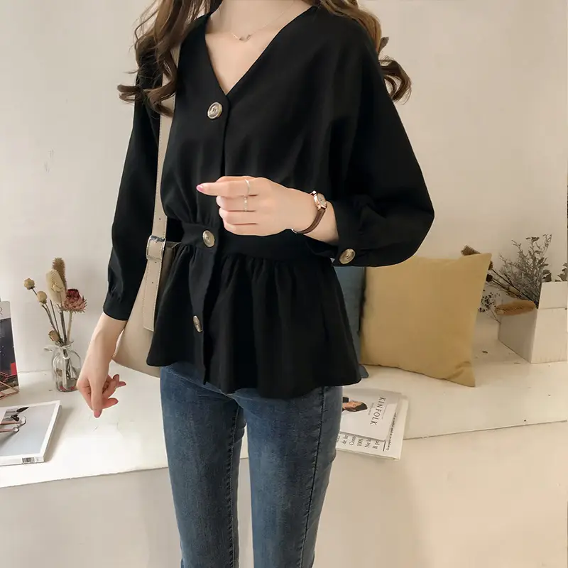 2024 Korean Style V-Neck Shirt Women Long Sleeve - Image 2