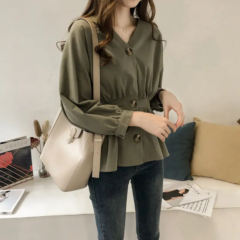 2024 Korean Style V-Neck Shirt Women Long Sleeve - Image 3