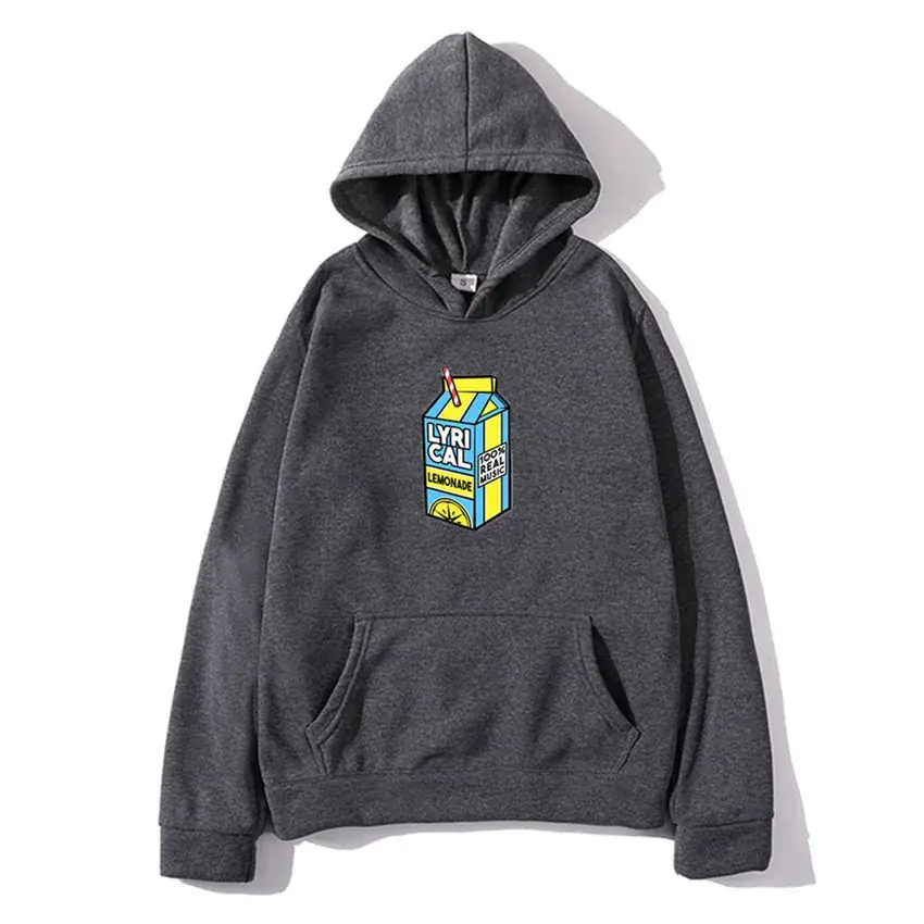 Men Hooded Fleece Sweatshirt Grey Lemon Print - Image 12