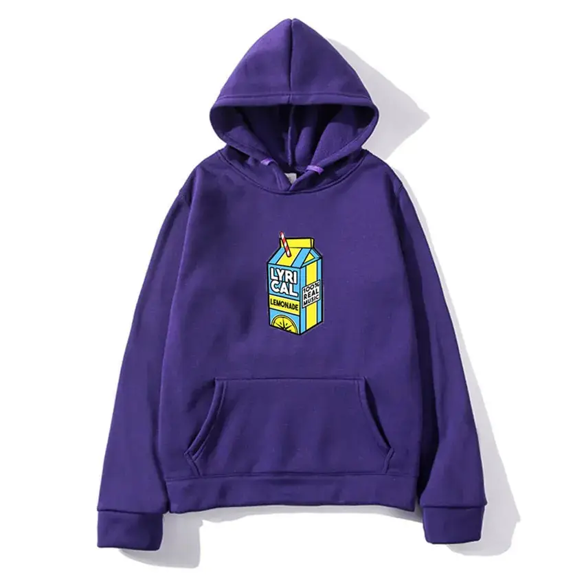 Men Hooded Fleece Sweatshirt Grey Lemon Print - Image 5