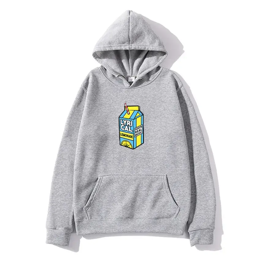 Men Hooded Fleece Sweatshirt Grey Lemon Print - Image 6