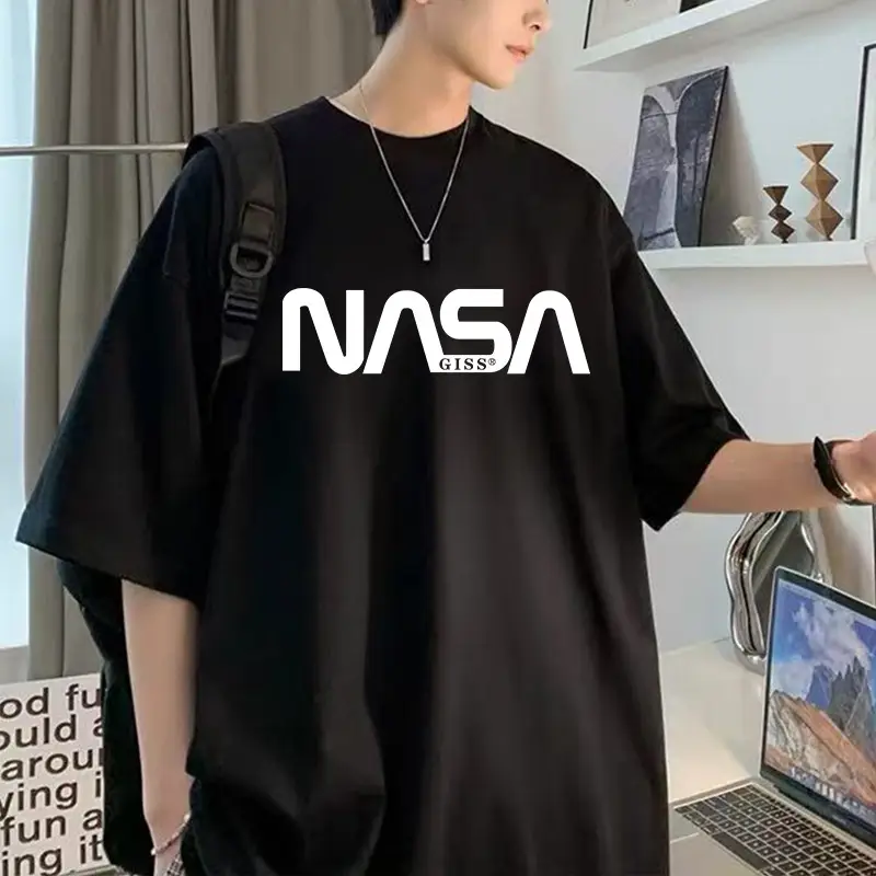 Men's NASA Printed Cotton T-Shirt Grey Off-Shoulder Short Sleeve - Image 2