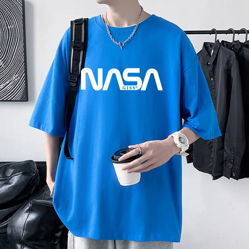Men's NASA Printed Cotton T-Shirt Grey Off-Shoulder Short Sleeve - Image 15