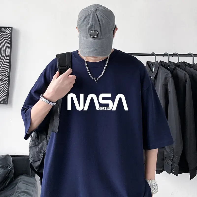 Men's NASA Printed Cotton T-Shirt Grey Off-Shoulder Short Sleeve - Image 12