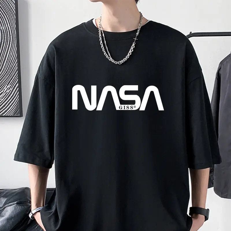 Men's NASA Printed Cotton T-Shirt Grey Off-Shoulder Short Sleeve — feature 16
