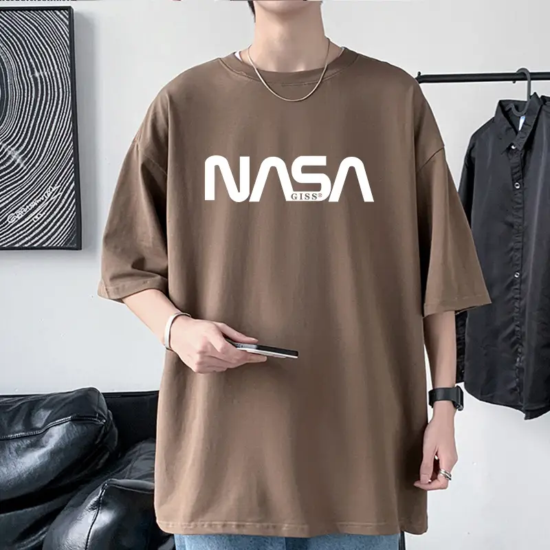 Men's NASA Printed Cotton T-Shirt Grey Off-Shoulder Short Sleeve - Image 10