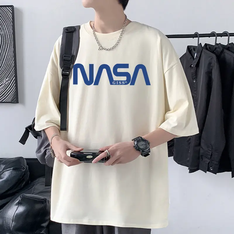 Men's NASA Printed Cotton T-Shirt Grey Off-Shoulder Short Sleeve - Image 11