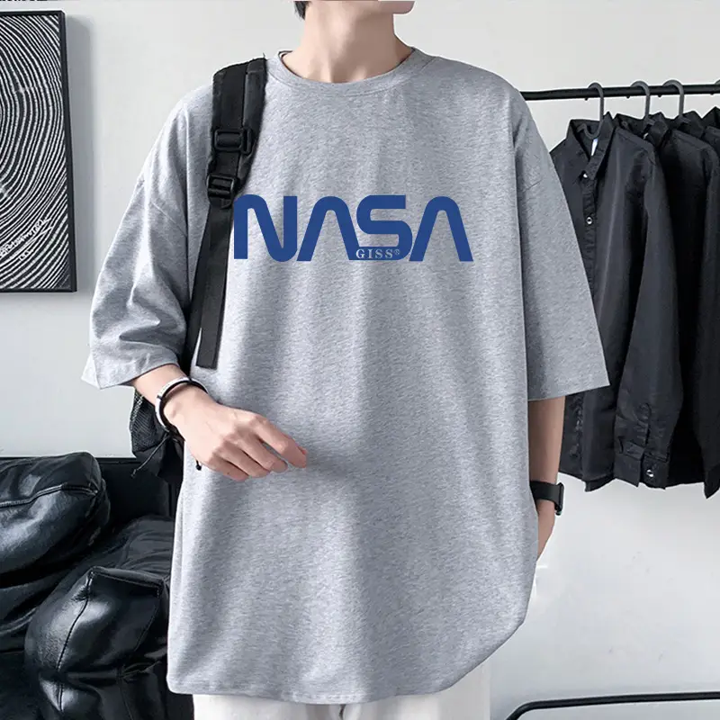 Men's NASA Printed Cotton T-Shirt Grey Off-Shoulder Short Sleeve - Image 4