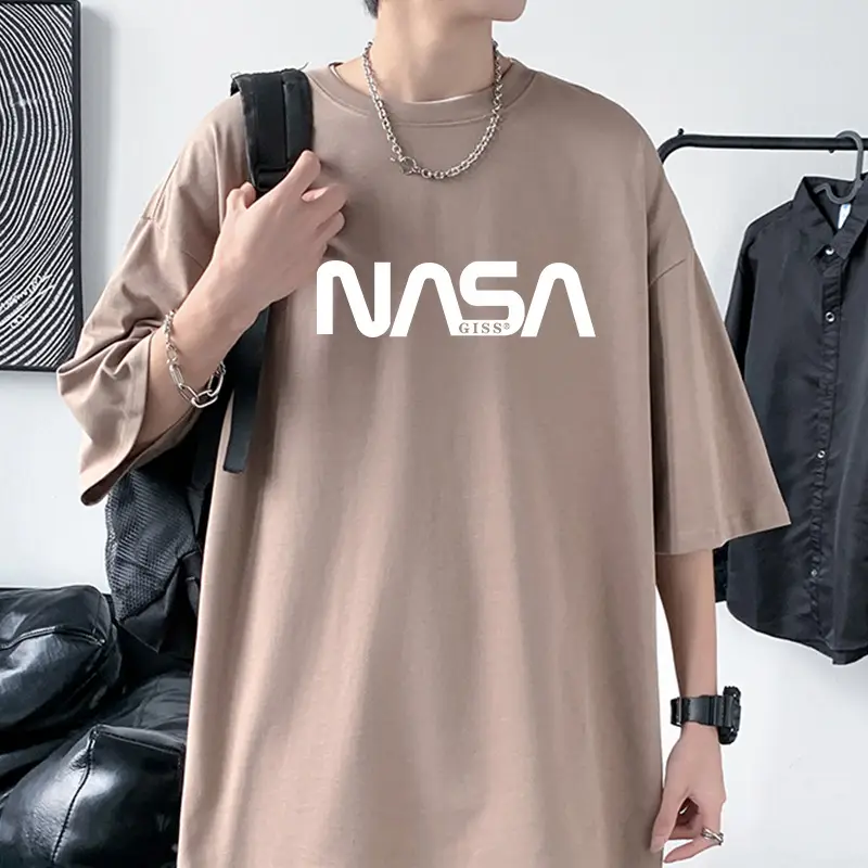 Men's NASA Printed Cotton T-Shirt Grey Off-Shoulder Short Sleeve - Image 5