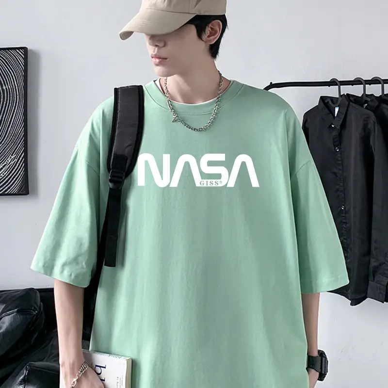 Men's NASA Printed Cotton T-Shirt Grey Off-Shoulder Short Sleeve - Image 8