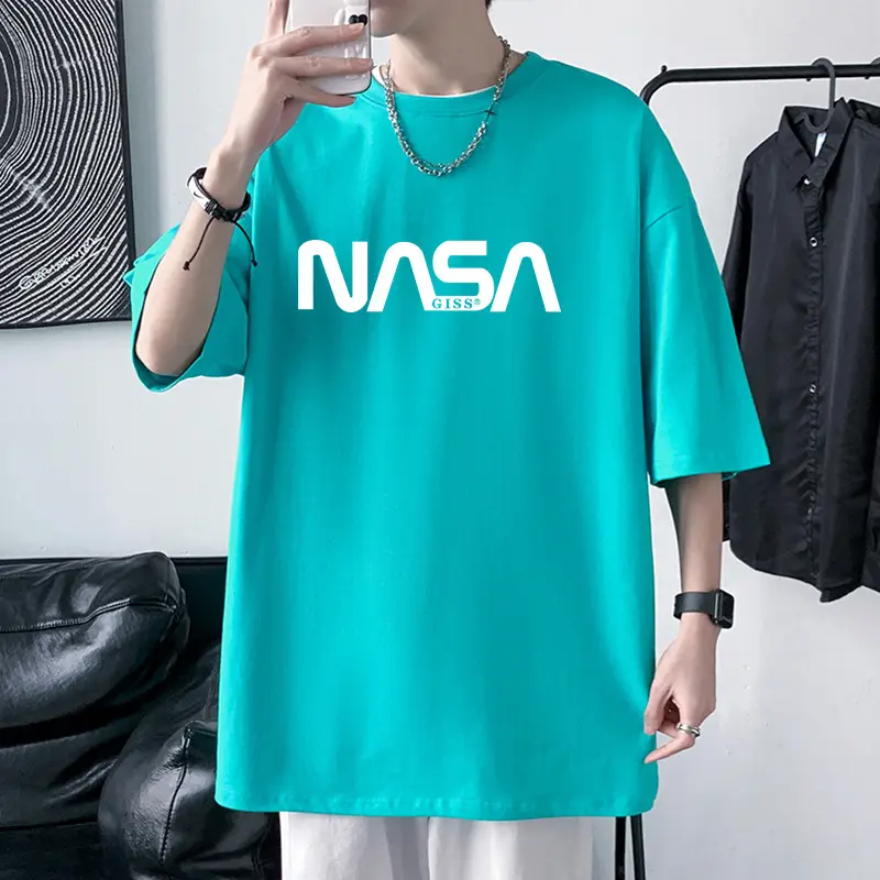 Men's NASA Printed Cotton T-Shirt Grey Off-Shoulder Short Sleeve - Image 9