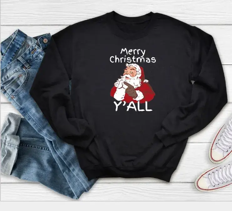Merry Christmas Sweatshirt Long Sleeve Crew Neck Y'All - Image 3