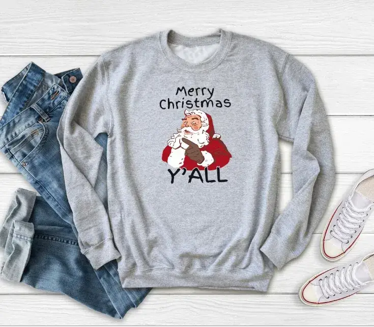 Merry Christmas Sweatshirt Long Sleeve Crew Neck Y'All - Image 4