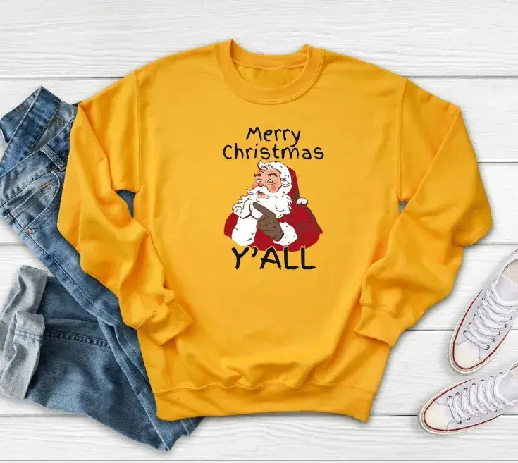 Merry Christmas Sweatshirt Long Sleeve Crew Neck Y'All - Image 5
