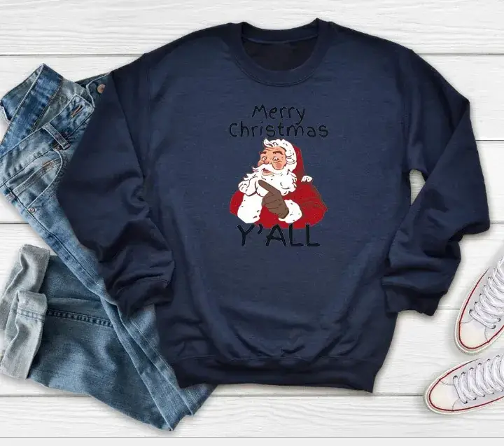 Merry Christmas Sweatshirt Long Sleeve Crew Neck Y'All - Image 6
