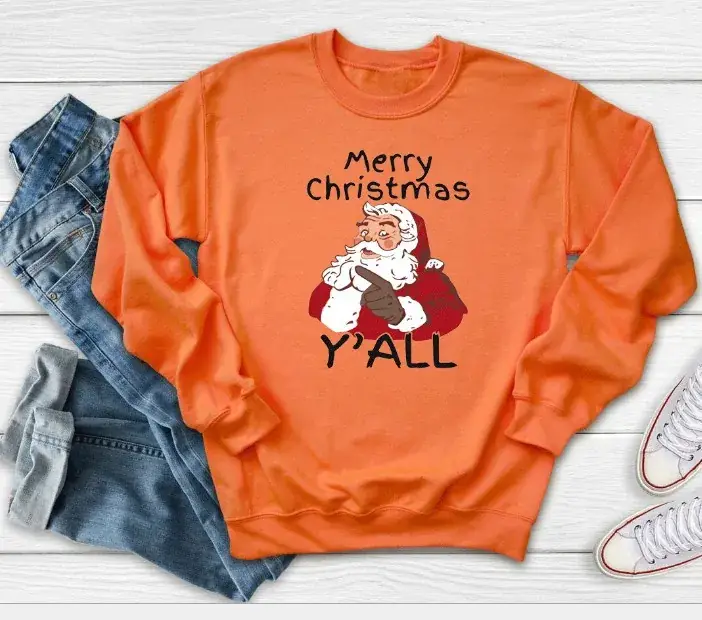 Merry Christmas Sweatshirt Long Sleeve Crew Neck Y'All - Image 7
