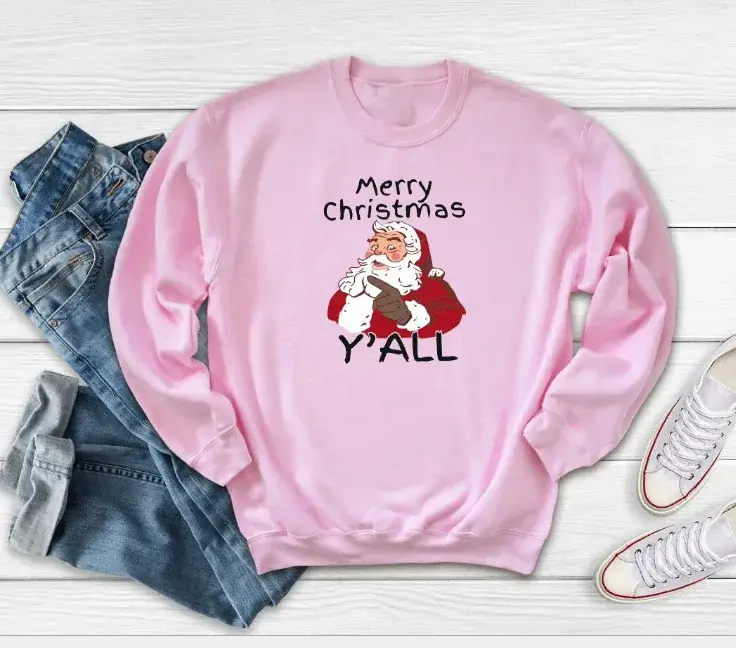 Merry Christmas Sweatshirt Long Sleeve Crew Neck Y'All - Image 8