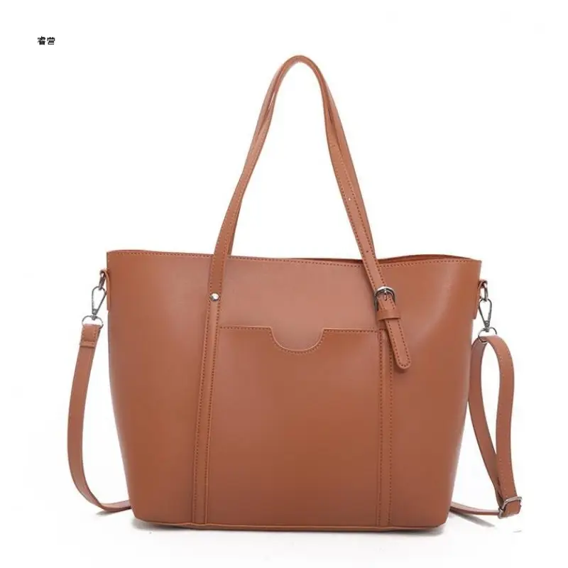 Large Capacity Women's Shoulder Bag Brown Leather - Image 8