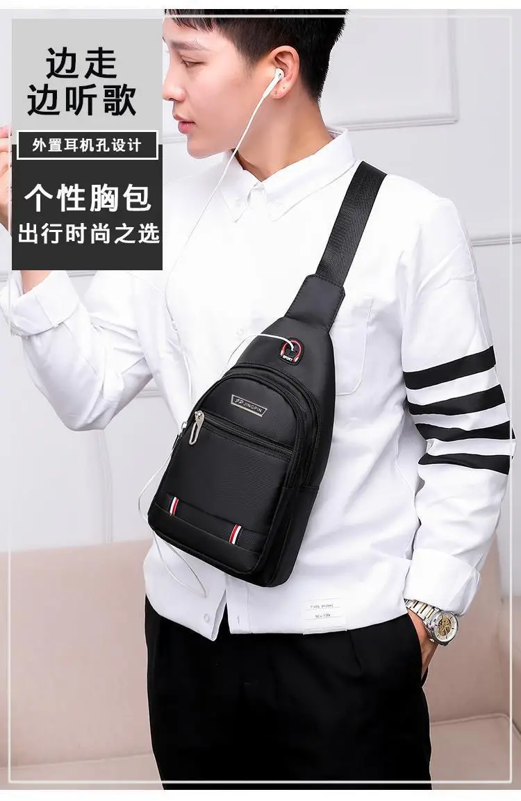 Men's Waterproof Oxford Crossbody Bag Black Business Style — feature 4