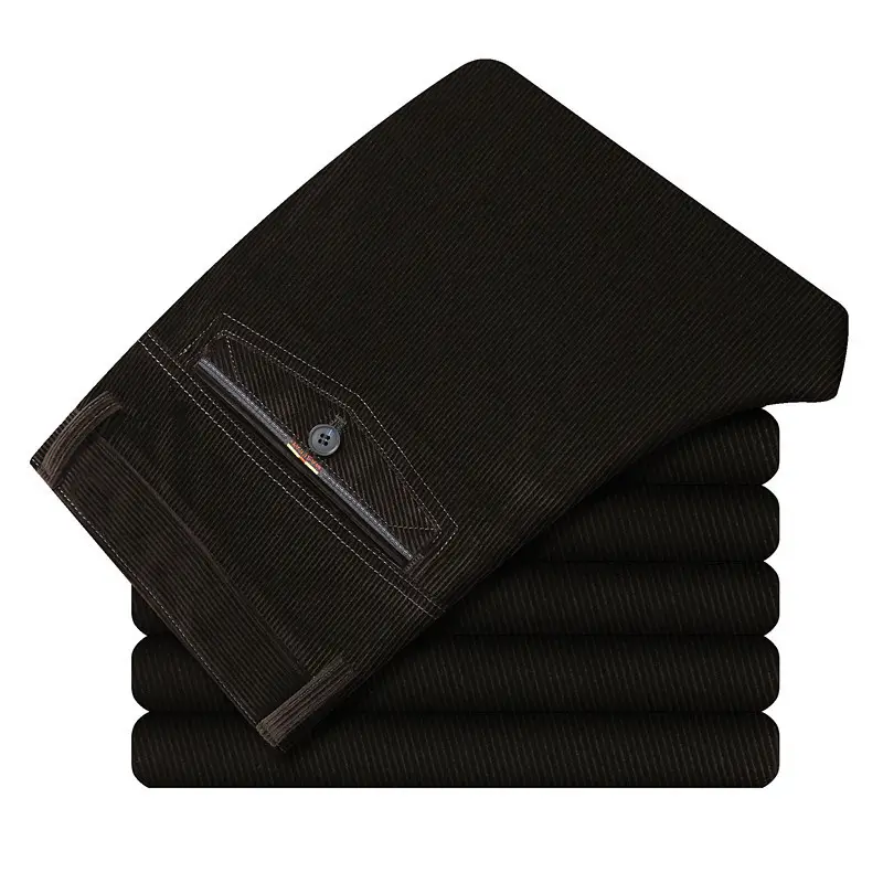 Black Corduroy Men's Elastic Waist Pants - Image 11