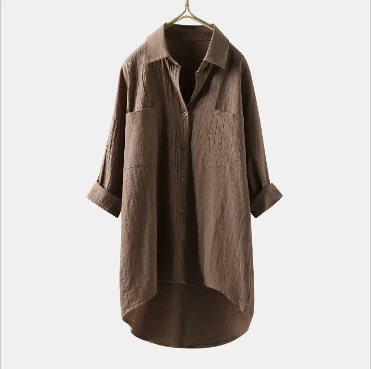 Women's Black Cotton Linen Long Sleeve Shirt