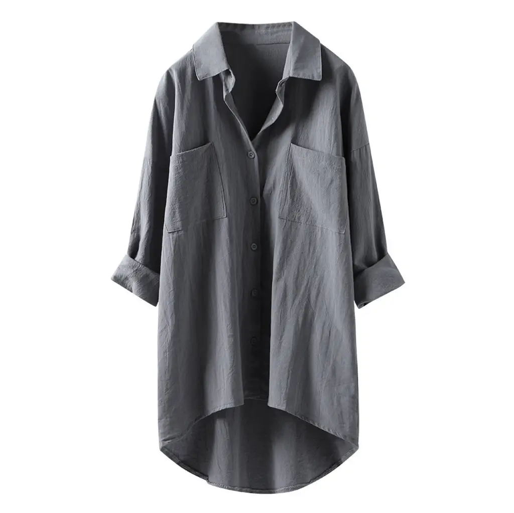 Women's Black Cotton Linen Long Sleeve Shirt