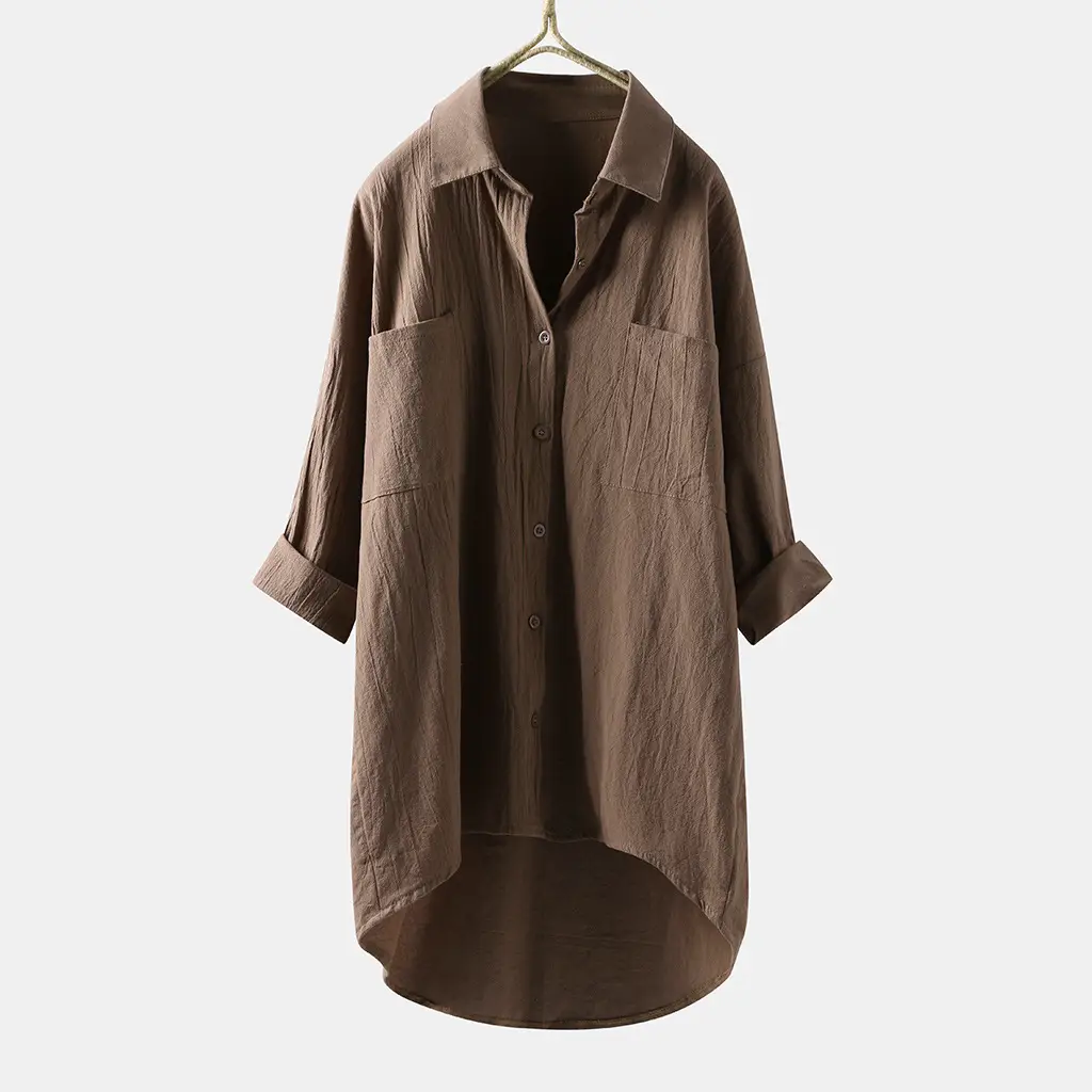 Women's Black Cotton Linen Long Sleeve Shirt
