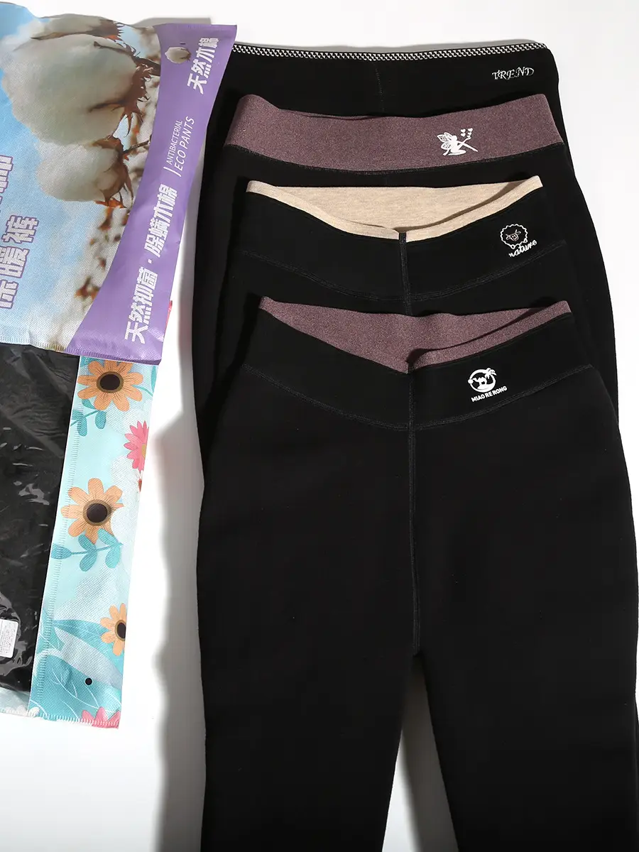 Women Winter Warm Fleece Leggings Black Pink Zipper