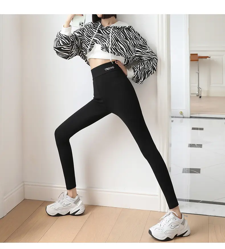 Women Winter Warm Fleece Leggings Black Pink Zipper — feature 15