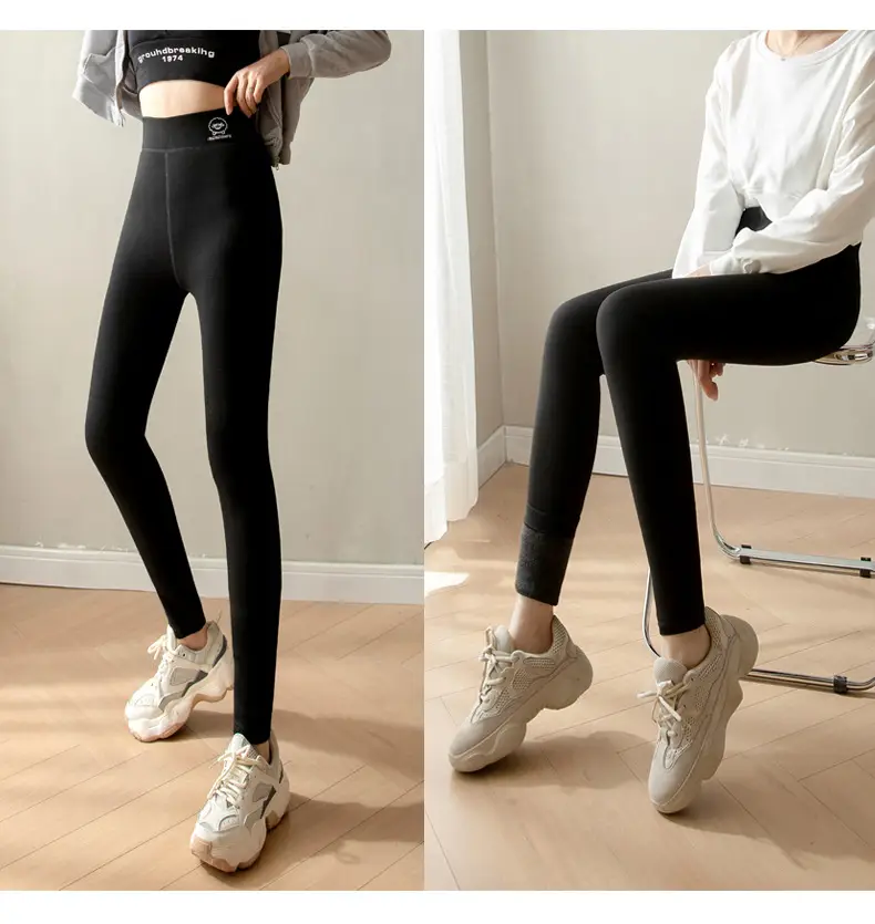Women Winter Warm Fleece Leggings Black Pink Zipper — feature 18