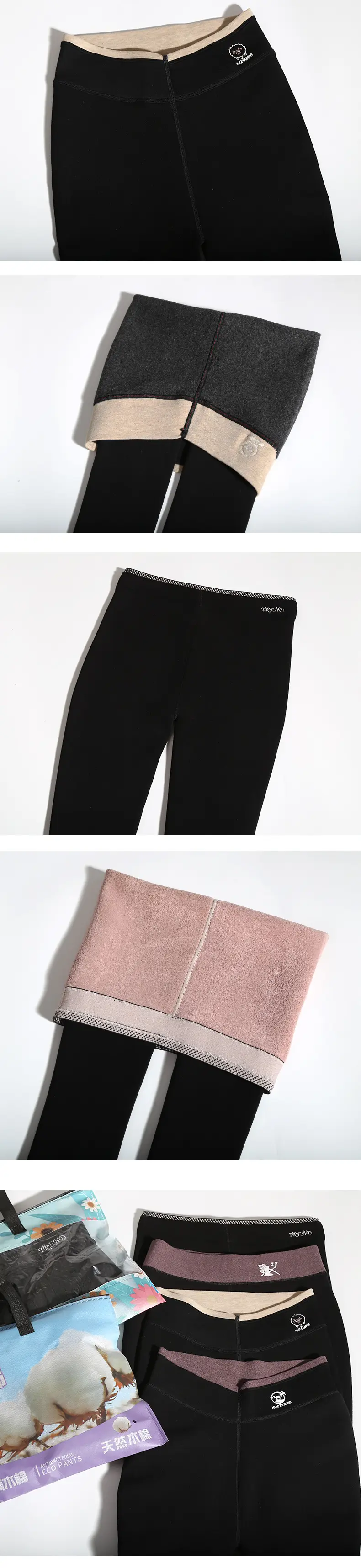 Women Winter Warm Fleece Leggings Black Pink Zipper — feature 19