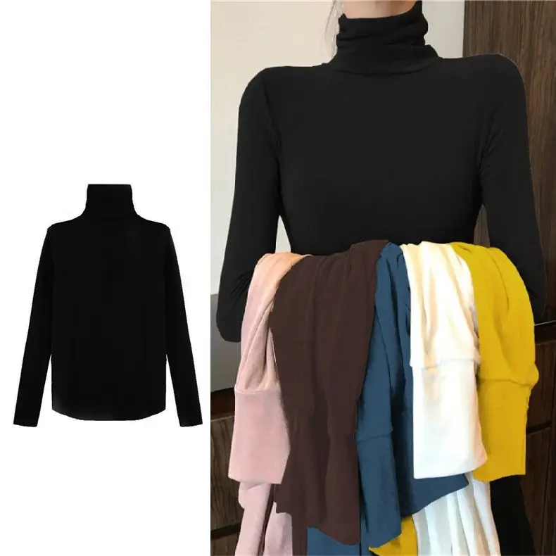Women Long Sleeve Turtleneck Shirt Solid Color Slim Fit 2025 - Image 5