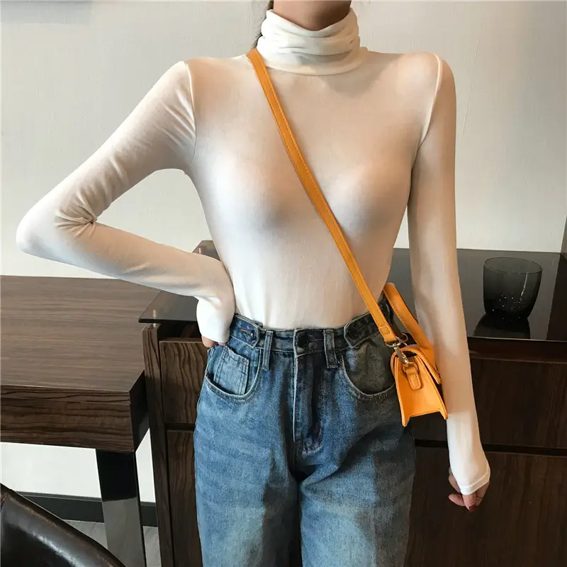 Women Long Sleeve Turtleneck Shirt Solid Color Slim Fit 2025 - Image 3