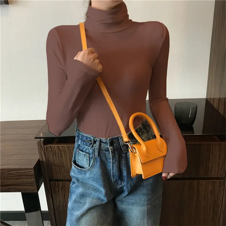 Women Long Sleeve Turtleneck Shirt Solid Color Slim Fit 2025 - Image 6