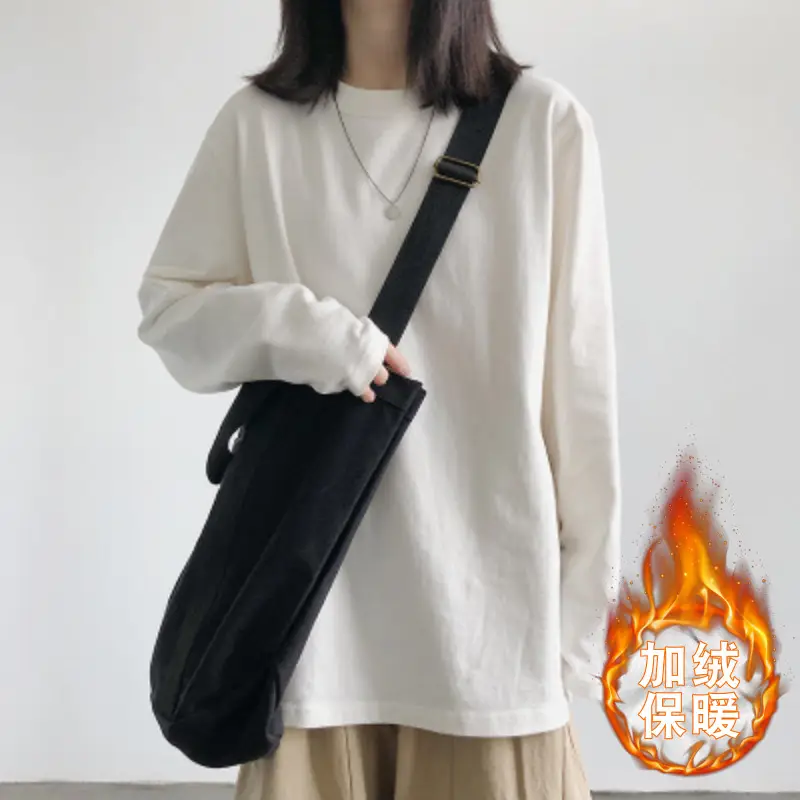 Fleece Lined White Long Sleeve T-Shirt for Women - Image 3