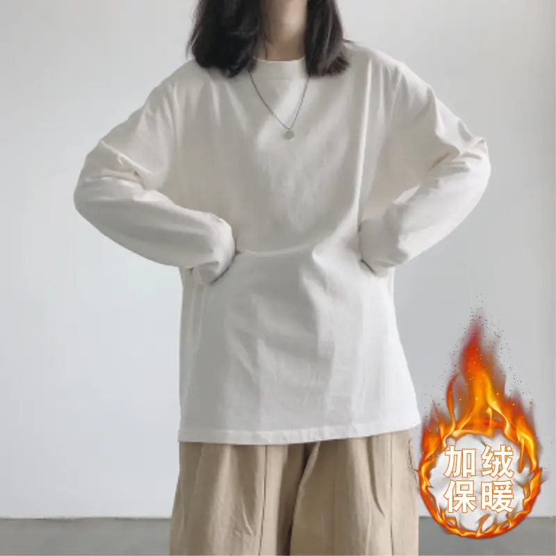 Fleece Lined White Long Sleeve T-Shirt for Women - Image 6